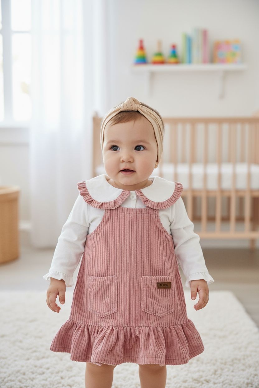 Vestido de pana Rosa bebe con camisa
